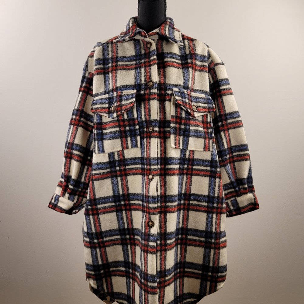 Fashion Nova Warmest Walk Oversize Coat Red/Combo S/M | Plaid Faux Wool Coat